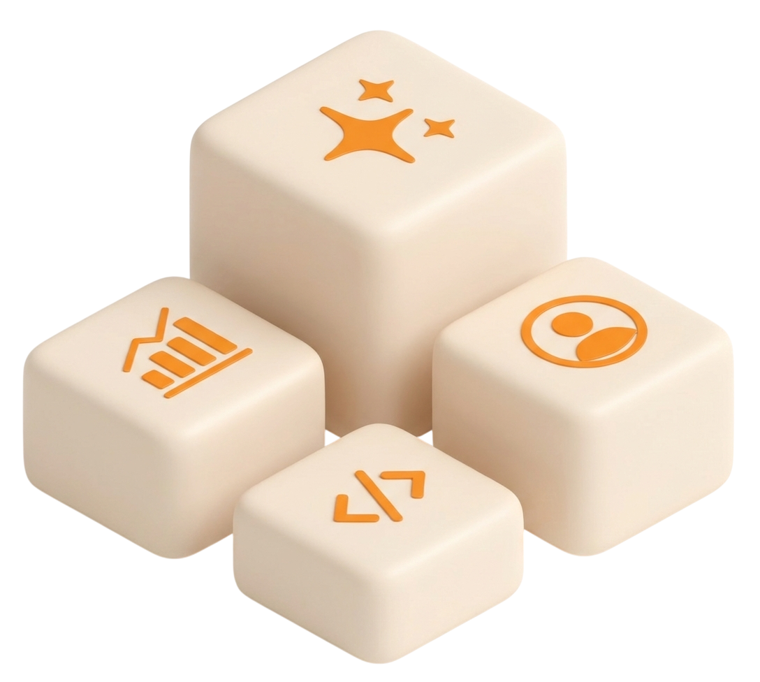 3D isometric blocks representing AI services